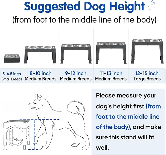 XIAZ Elevated Dog Bowls Large Breed Raised Dogs Bowl Stand Large/Medium Sized Dog Stainless Steel Food Water Bowl Stands 5 Heights Adjustable 9/11/12/14in Pet Feeder Dish Station