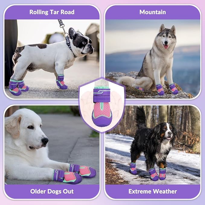 SlowTon Dog Shoes for Large Small Medium Dogs - Breathable Dog Boots for Summer Hot Pavement, Paw Protector for Outdoor Walking Winter Snow, Anti-Slip Rubber Dog Booties for Hardwood Floor (Pink, 5)