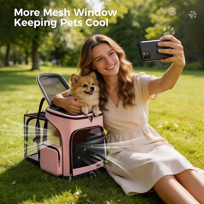 Lekereise Pet Carrier Backpack Expandable Cat Backpack for Small Dogs Cats, Dog Backpack Bag with Breathable Mesh, Pink