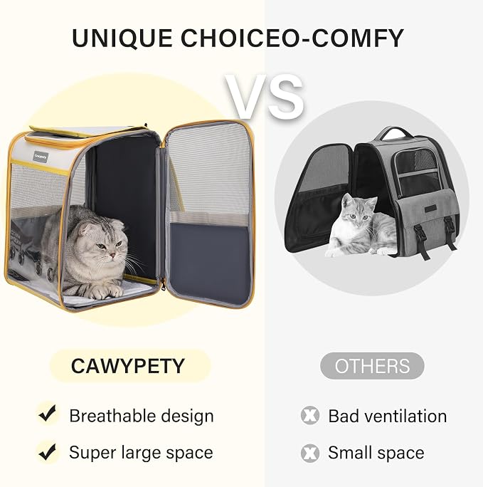 Cawypety Cat Backpack Carrier, Collapsible and Breathability Cat Carrier Large for Cat Under 16 lbs, Dog and Small Pet Carrier Bag Used in Travel, Car