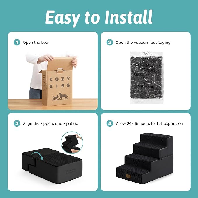 Dog Stairs for Small Dogs, 4 Tier Removable Wider Pet Stairs for Couch and Bed, 17.7" H Dog Steps for Old Cats, Puppy, Small Dogs, 17.7x23.6x17.7 inch, Black