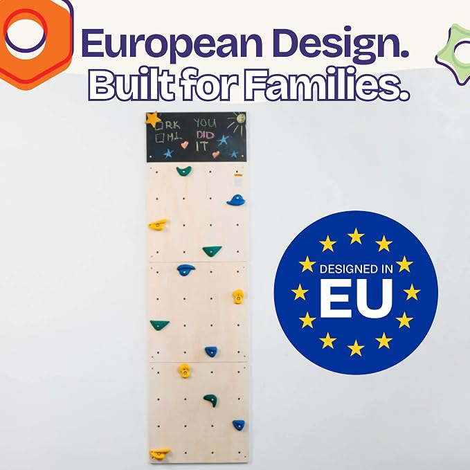 ComfyBumpy Rock Climbing Wall for Kids | Indoor Playground Play Gym Set with Drawing Blackboard & 12 Non-Slip Holds | Durable Wooden Climber for Ages 3+ | 132 lbs Capacity | Easy Assembly