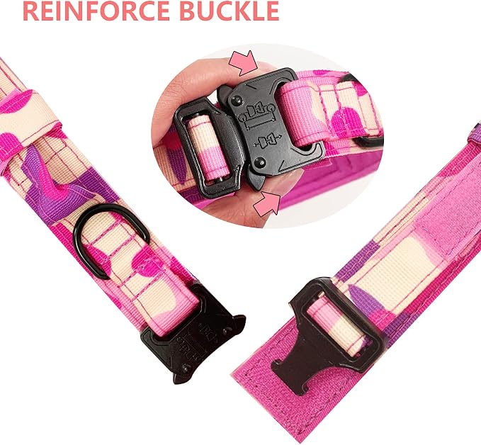 Tactical Dog Collar and Leash Set for Large Dogs with Handle,Pink Camo,L | 1000D Heavy-Duty Nylon Fabric,Quick-Release Metal Buckle,Adjustable Fit,Soft-Padded Webbing,D-Ring,for Training & Hiking