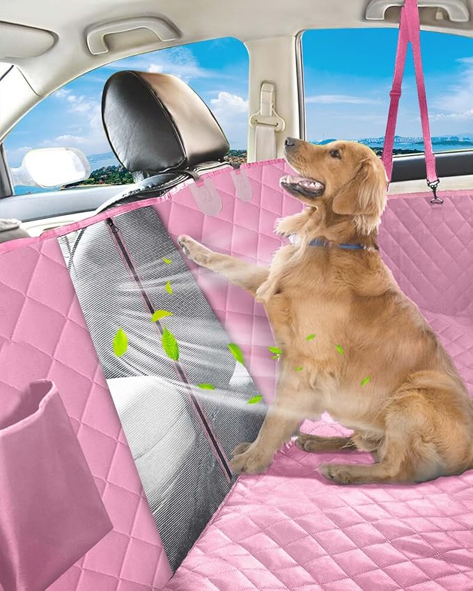 Dog Car Seat Cover, 600D Heavy Dute Car Seat Cover for Dogs Pets, 100% Waterproof Anti-Scratch Nonslip Dog Hammock for Cars, Seat Covers Protector with SeatBelt for Sedan SUV Truck Standard Pink