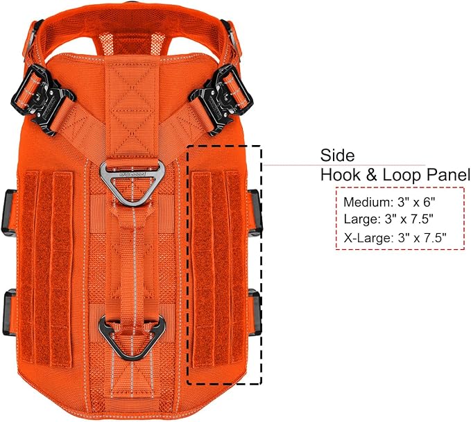 ICEFANG Tactical Mesh Dog Harness X-Large Dogs,Reflective Dog Molle Vest | Summer-Cooling, Control Handle,Adjustable,Front Hook,3 Leash Clips,Soft Padded,No Pull,Orange,X-Large