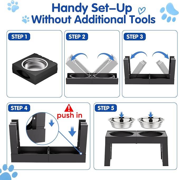 XIAZ Elevated Dog Bowls Large Breed Raised Dogs Bowl Stand Large/Medium Sized Dog Stainless Steel Food Water Bowl Stands 5 Heights Adjustable 9/11/12/14in Black Pet Feeder Dish Station