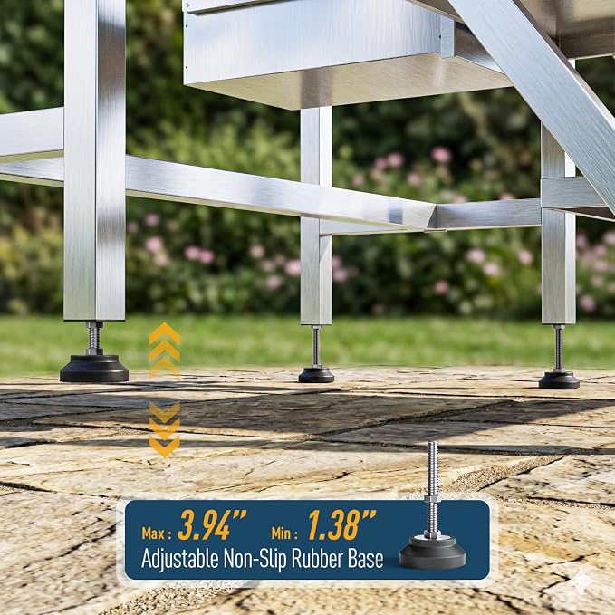 46" Dog Washing Station, 304 Stainless Steel, 440 lb, Side Step | hot cold faucet, fixed sprayer, shampoo dispenser, storage drawer, S-trap, hair filter, garage outdoor grooming