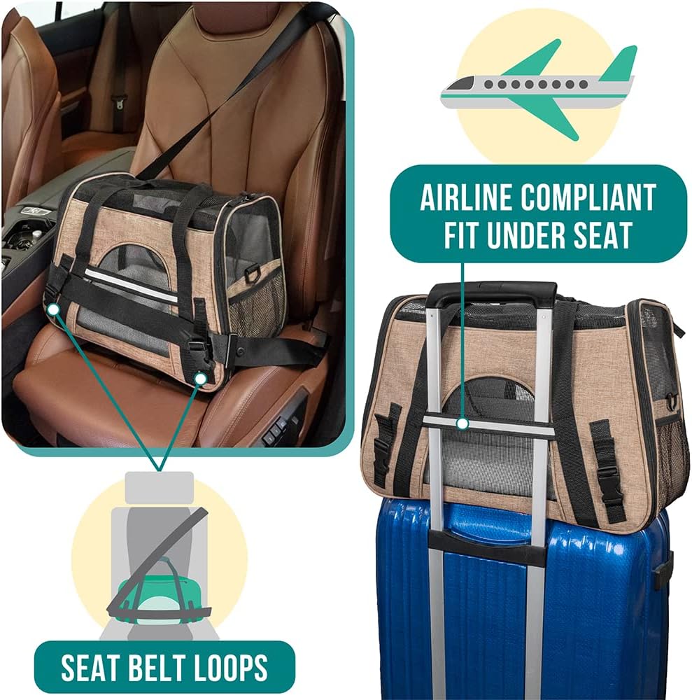 PetAmi Airline Approved Pet Carrier for Cat, Soft Sided Dog Carrier for Small Dog, Cat Travel Supply Accessories Indoor Cat, Ventilated Carrying Bag Medium Large Kitten Puppy, Small Heather Taupe