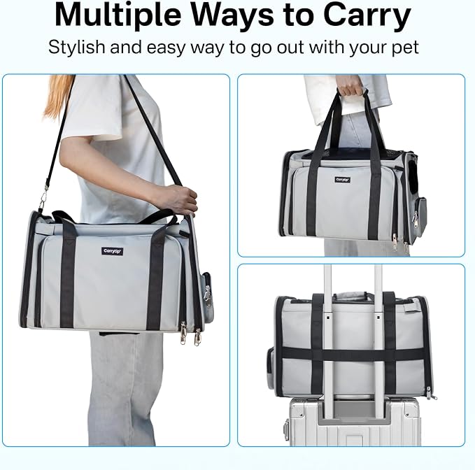 Expandable Cat Carrier, Airline Approved Soft Sided Pet Carrier for Cats & Small Dogs Up to 15 lbs, with Locking Safety Zippers & Cozy Fleece Pad, Portable for Car & Vet Visits, Black