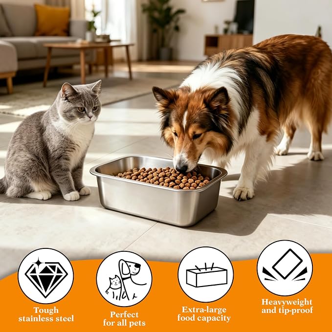 Stainless Steel Large Dog Water Bowl, Outdoor Dog Water Bowl, High Capacity Metal Dog Food Bowls, for Dog & Cat, Big, X- Large Pet 1.25 Gallons