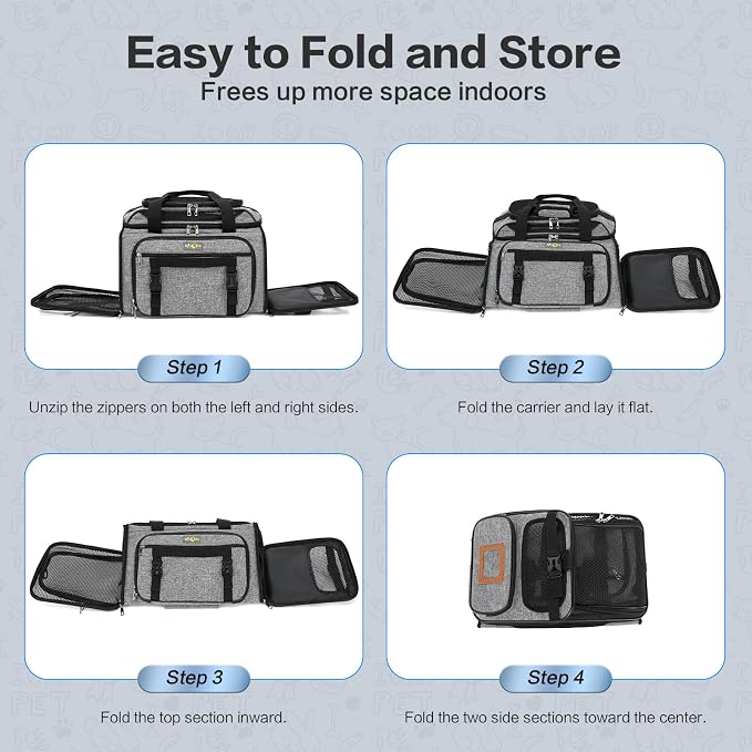 18x11x11 Small Cat/Dog/Pet Carrier – Airline Approved, Collapsible with Expandable Top and Sides. Soft-Sided Travel Puppy Carry Bag, Small Animal Rabbit Kennel Carrying Case, Kitten Mesh Cage