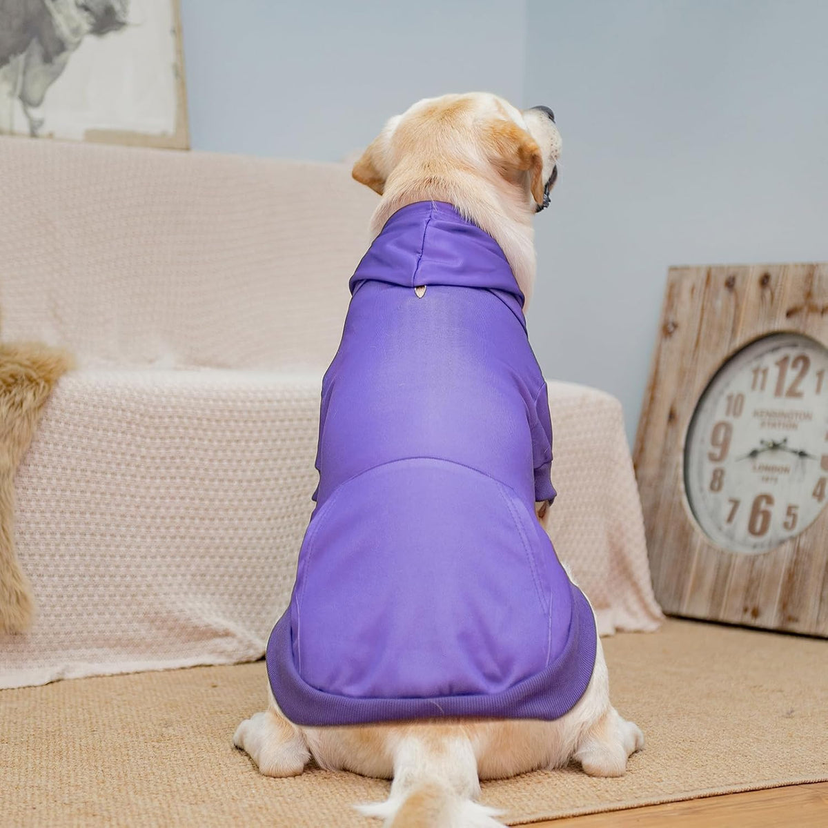 KOOLTAIL Basic Dog Hoodie - Soft & Warm Dog Hoodie Sweater with Leash Hole and Pocket, Dog Winter Coat, Cold Weather Clothes Sweatshirt for Small Medium Large Dogs Puppy Cat Boys Girls Purple L