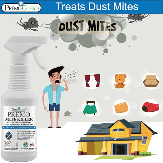 Premo Guard Natural Mite Spray – Large 128 oz Bottle – Plant Based Treatment for Dust, Spider, Carpet, Bird, Rat Mites – Safe for Families, Pet, Home, Bedding & Furniture When Used As Directed