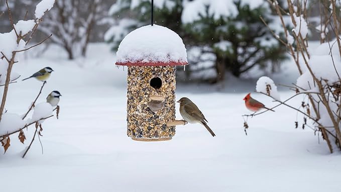 Fortress Bird House for Outside Clearance, Pebble Stone HDPE Roof Bird House for Outdoor, Heavy Duty Stone, Hanging Birdhouse for Outside, Wren House 10 Year Lasting (Red)