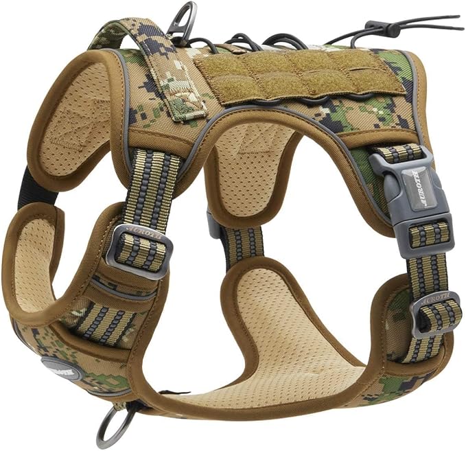 AUROTH Tactical Dog Harness for Large Dogs No Pull Adjustable Pet Harness Reflective Working Training Easy Control Pet Vest Military Service Dog Harnesses Woodland Camo XXL