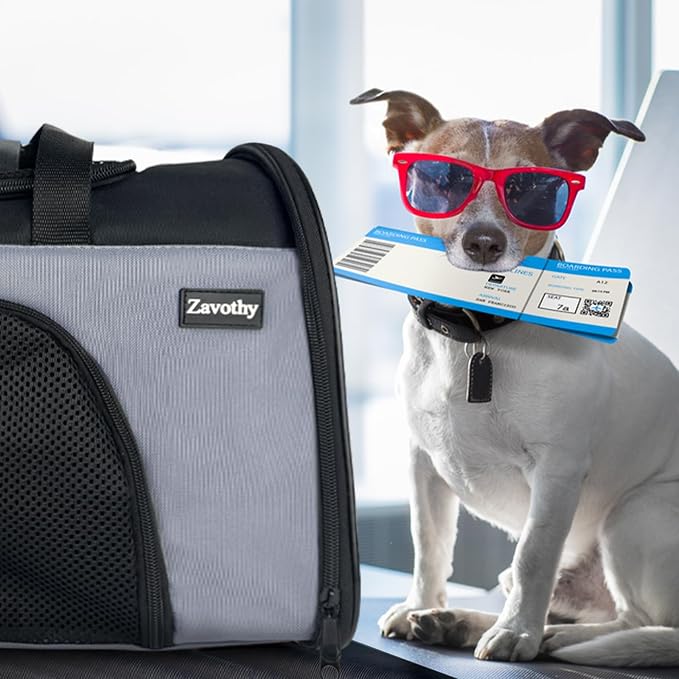 Zavothy TSA Airline Approved Soft-Sided Pet Carrier for Small to Medium Cats and Puppies, Up to 15 Lbs – Collapsible Travel Carrier for Dogs & Cats, Grey