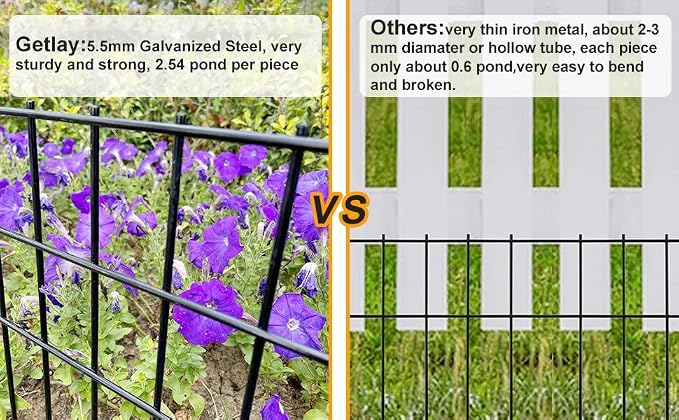 Animal Barrier Fence 25ft(L) x15in(H),10Pack Black No Dig Fence,Anti-Rust Metal Fence for Dog Rabbit,Underground Decorative Garden Fencing, Dog Digging Deterrent for Outdoor Yard Patio