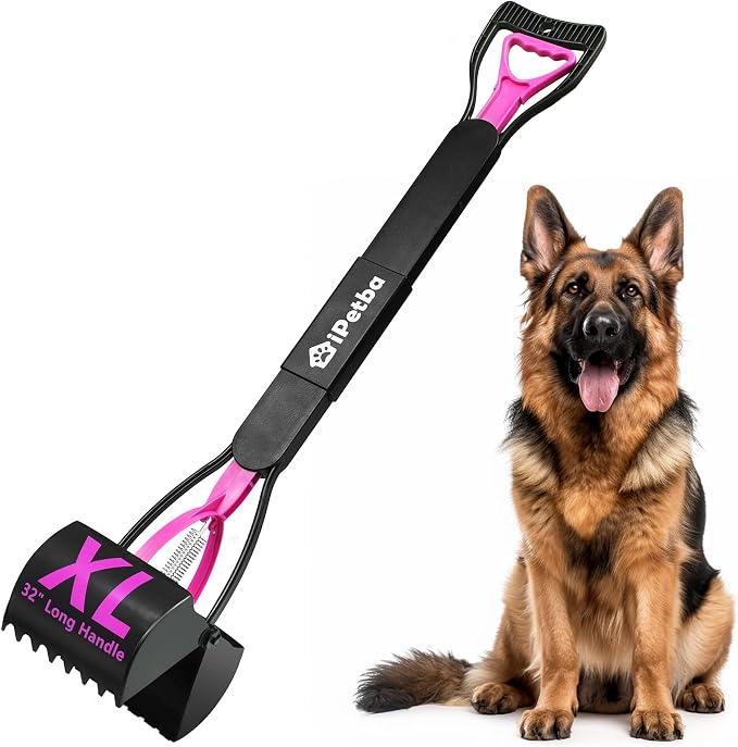 32" Long Handle Dog Pooper Scooper for Yard โ No Bending, Clean Pickup on Grass, Gravel & Sand, Easy to Clean & Durable