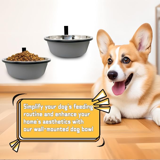 Wall Mounted Dog Bowls-2 * 48 Oz, Stainless-Steel Raised Adjustable | Height Dog Food and Water Bowls, Elevated Pet Comfort Feeding Bowl for Medium Large Dogs Cats