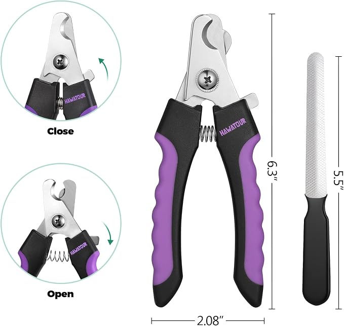 HAWATOUR Dog Nail Clippers, Classic Dog Nail Trimmers with Safety Guard to Avoid Over Cutting, Razor Sharp Blade with Nail File for Pets Large Dogs, Purple