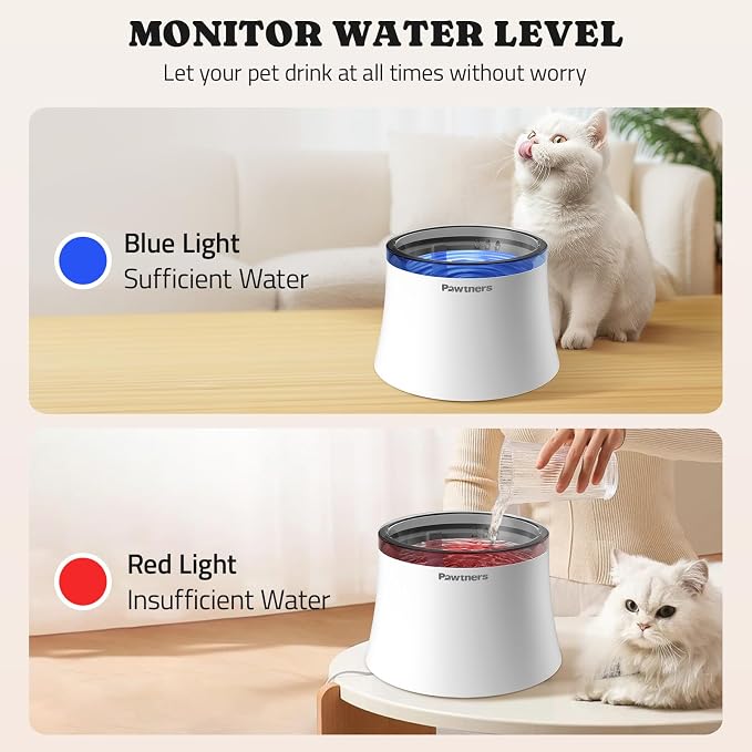 Pawtners Pet Dog Water Fountain with Vortex Filter, 1 Gal/3.5L Water Bowl Dispenser for Medium Small Dog/Cat, Automatic No Spill Cat Fountain for Inside, Deep Drinking Area and Quiet Pump, 6.7" H