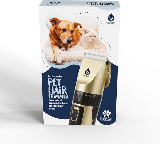 Pursonic Rechargeable Dog Clippers for Grooming – Professional Pet Clippers for Dogs & Cats, Quiet Pet Hair Trimmer with Adjustable Blades and Guide Combs