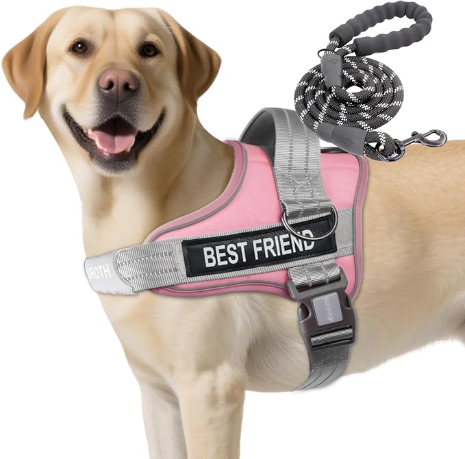 AUROTH Dog Harness for Large Dogs No Pull Tactical Harness and Leash Set | with Leash Clips, LED light clip, Breathable Mesh Padded No Choke, Easy Walking and Training, Pink, Large