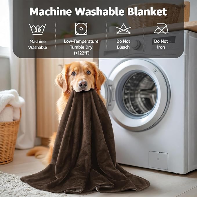 LOOBANI Waterproof Flannel Blanket for Bed, Twin Size 60"x80", Coffee | Double-Side Leak-Proof, Reversible, Stain-Proof Sofa Cover for Rest Movie Time, Furniture Protection, Medium Large Dogs