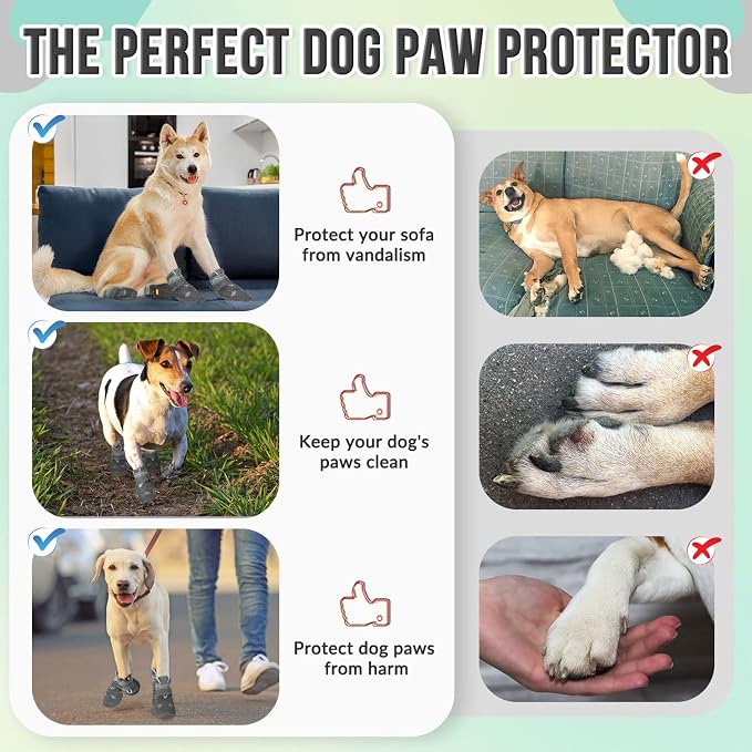 SlowTon Dog Shoes for Large Small Medium Dogs - Breathable Dog Boots for Summer Hot Pavement, Paw Protector for Outdoor Walking Winter Snow, Anti-Slip Rubber Dog Booties for Hardwood Floor (GY, 7)