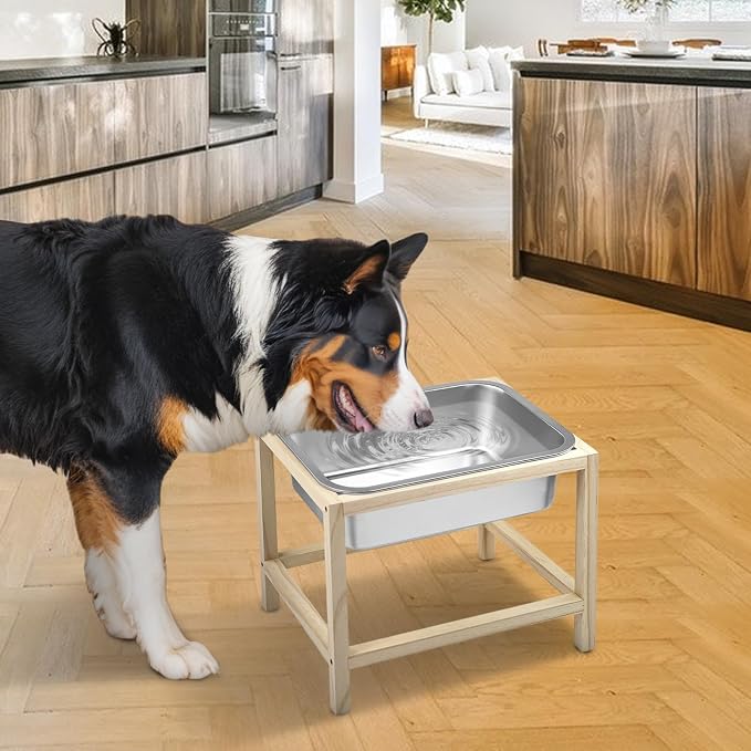 2 Gallons Elevated Dog Water Bowl, Raised Dog Feeding Station, Durable Stainless Steel Bowl with Stand for Large Breeds, Indoor/Outdoor Use, Neck & Joint Strain Relief