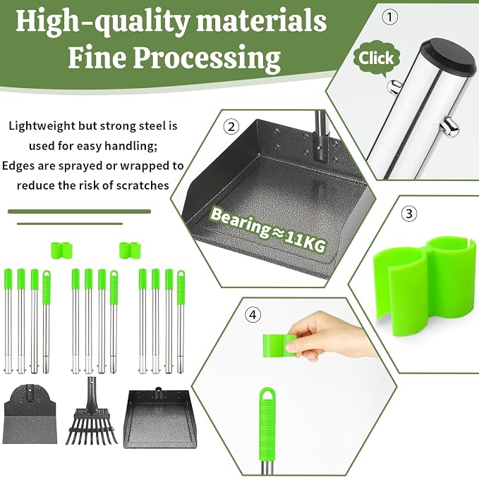 T2Y Pooper Scooper Extra Long Handle, Rake & Tray Set for Large Dogs | 48" Tall No-Bend | 9.4'' Large Tray | Stainless Steel | Adjustable | Works on Grass, Gravel & Dirt | Easy to Install