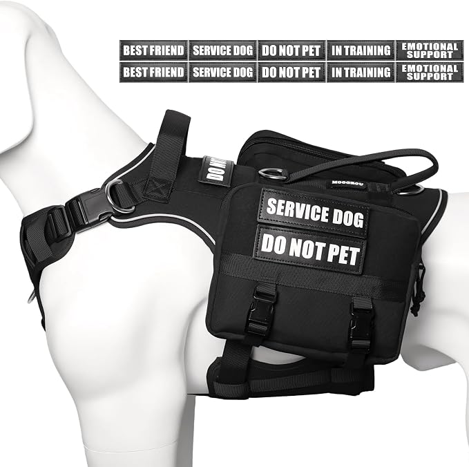 Service Dog Vest with Removable Backpack for Large Dogs Black L | No Pull Adjustable Dog Harness with Pockets,Soft Padded Handles&Molle for Patches,Heavy Duty for Training Hiking Hunting