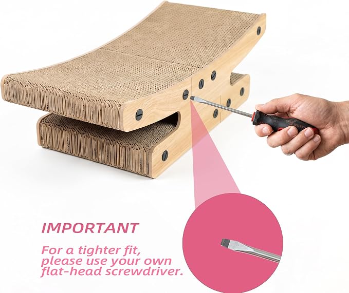 Reversible Cat Scratcher Bed, Large Cardboard Scratching Board for Indoor Cats - Durable Cat Scratcher Lounge Hammock Furniture, Natural Wood Color, Protects Furniture from Scratching