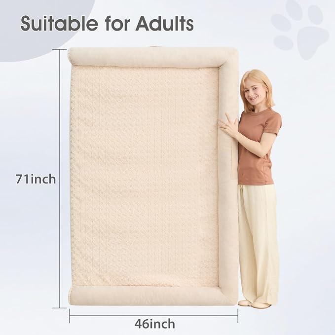 BFPETHOME Orthopedic Washable Human Dog Bed for Adult & Dog Cozy Sleep | Human Size Waterproof Big Soft Pet Couch Bed for Adult & Dogs Relax with Removable Cover Supportive Foam Beige 61x43 Inch