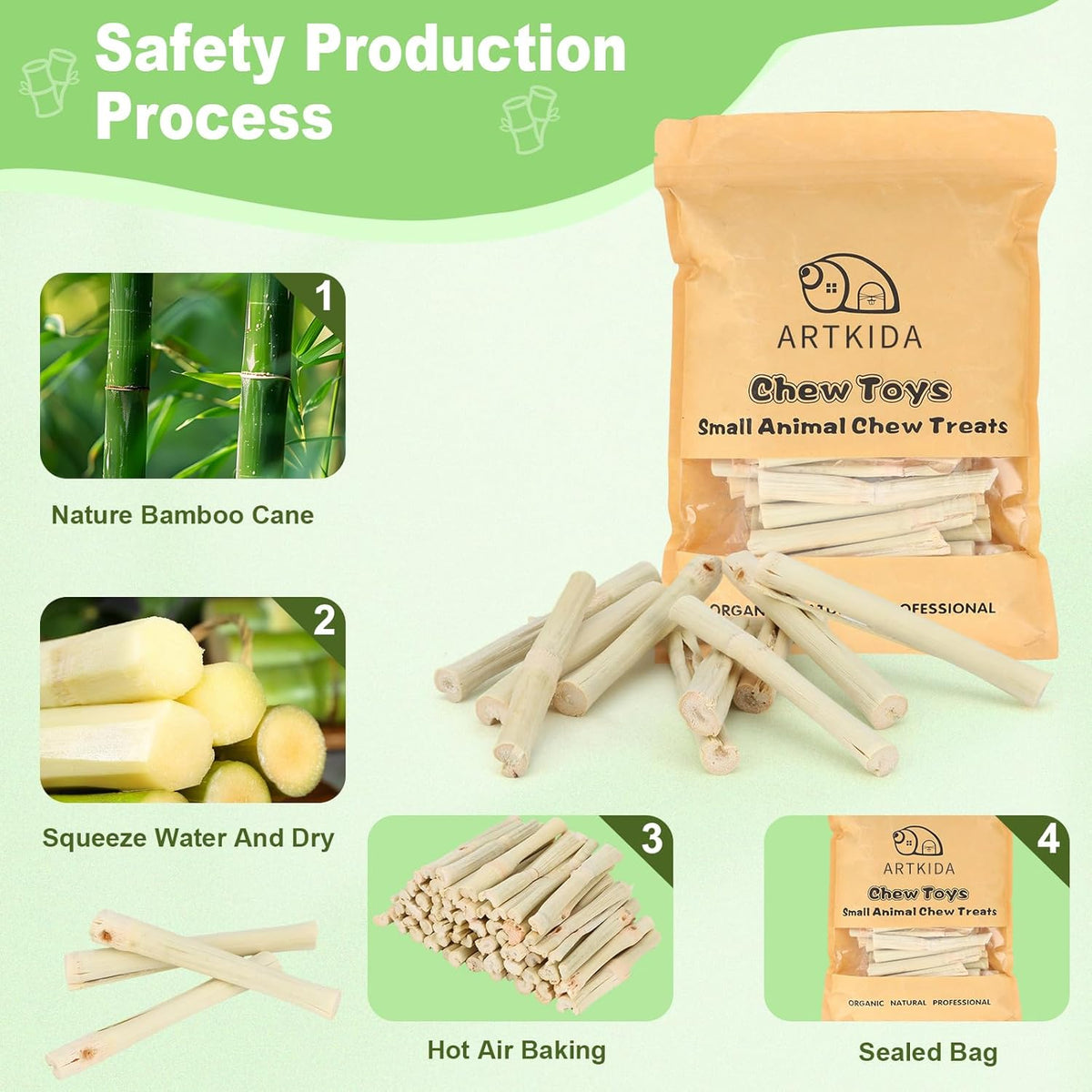 2.7lb Sweet Bamboo Sticks for Rabbits Chew Sticks Toys Guinea Pig Hamster Chinchilla Molar Treats Snacks, Natural Teeth Grinding Toys