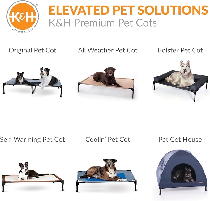 K&H Elevated Dog Bed, Outdoor Pet Cot House for Medium Pets - 32x25in Blue | Outdoor Raised Dog Bed House, Enclosed Canopy, Window Flaps for Air Flow, Washable Cover, Raised Metal Frame, Collapsible