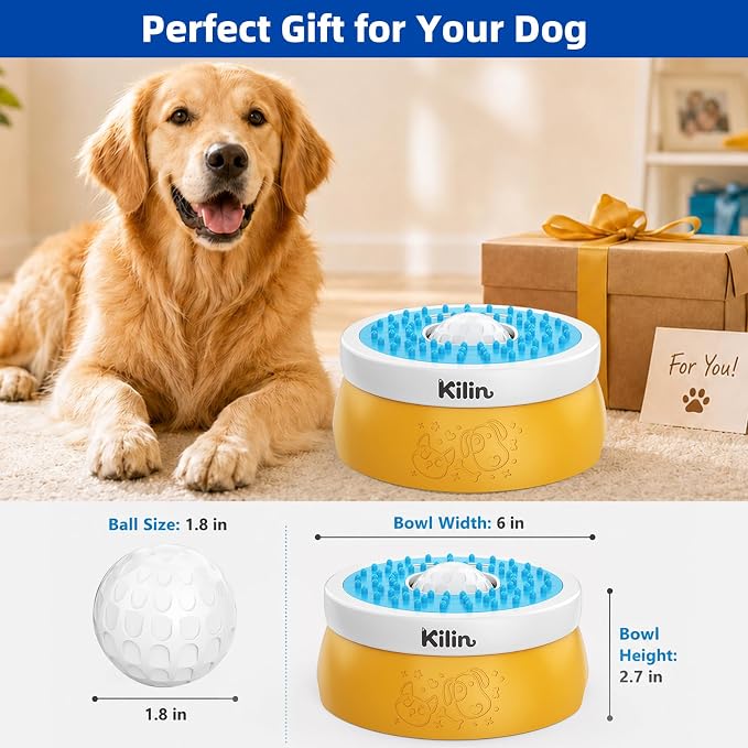 KILIN Dog Lick Bowl Slow Feeder - Non-Spill Dog Enrichment Toys, Lick and Roll Bowl 1 Cup/8 FL OZ, for Dogs with Bone Broth, Yogurt and Wet Puppy Treat, Interactive Licking Ball for Dogs with Anxiety