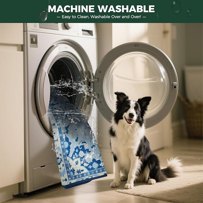 FXW Washable Pee Pads for Dogs, Puppy Pads with Super Absorbent, Specifically Designed for 36inch Cages, 23" x 35" Rectangle, Boho Blue, 2 Packs