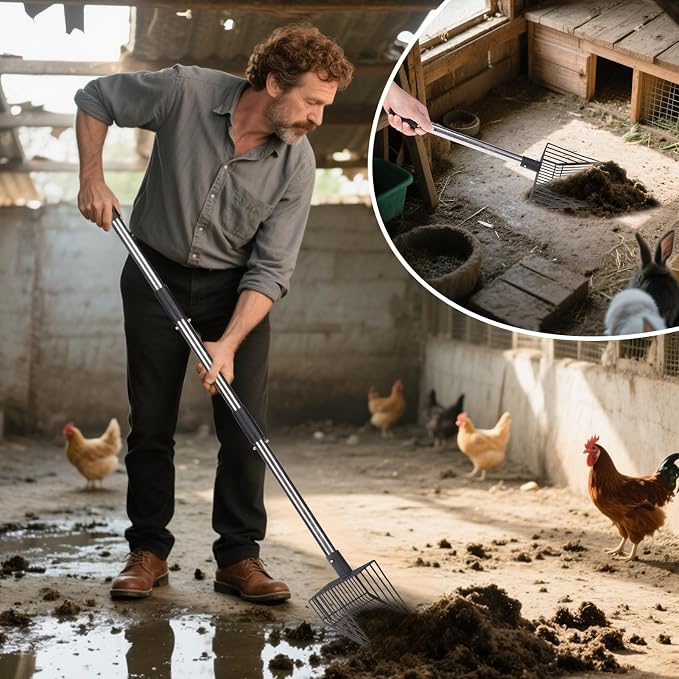 PUPTECK Large Chicken Poop Scooper - Adjustable Long Handle Poop Scooper with Deep Shovel, Detachable Heavy Duty Shovel Multifunctional Chicken Cleaning Tool Coop Accessories(20"-40")