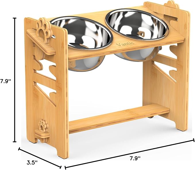 Elevated Dog Bowls, Adjustable Bowl Stand Large/XLarge, Natural | Bamboo Elevated Feeder with 2 Stainless Steel Bowls, Adjustable Height Stand for Large and Extra-Large Dogs