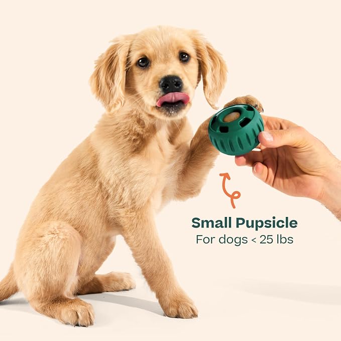 WOOF Pupsicle Interactive Dog Ball Toy for Dogs 25-75 lbs - Green | Long-lasting enrichment toy for medium/large dogs, easy-fill design, low-mess play, made of natural rubber, easy to clean