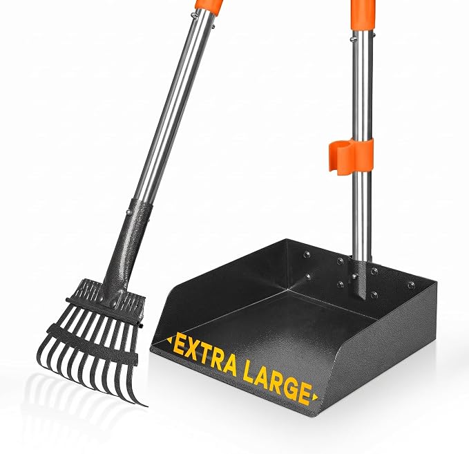 Dog Pooper Scooper,Long Handle Pooper Scooper for Medium Small Dogs Heavy Duty, Pet Supplies Metal Extra Large Tray and Rake to Use for Grass, Dirt or Gravel