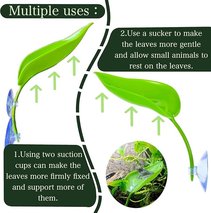 9-Pack Plastic Leaf Decor Decorations with Suction Cups, Reptile Basking Platform for Terrarium Frog Tank, Habitat Climbing Resting Area for Tree Frogs, African Dwarf Frogs, Toads, Turtles and Lizards