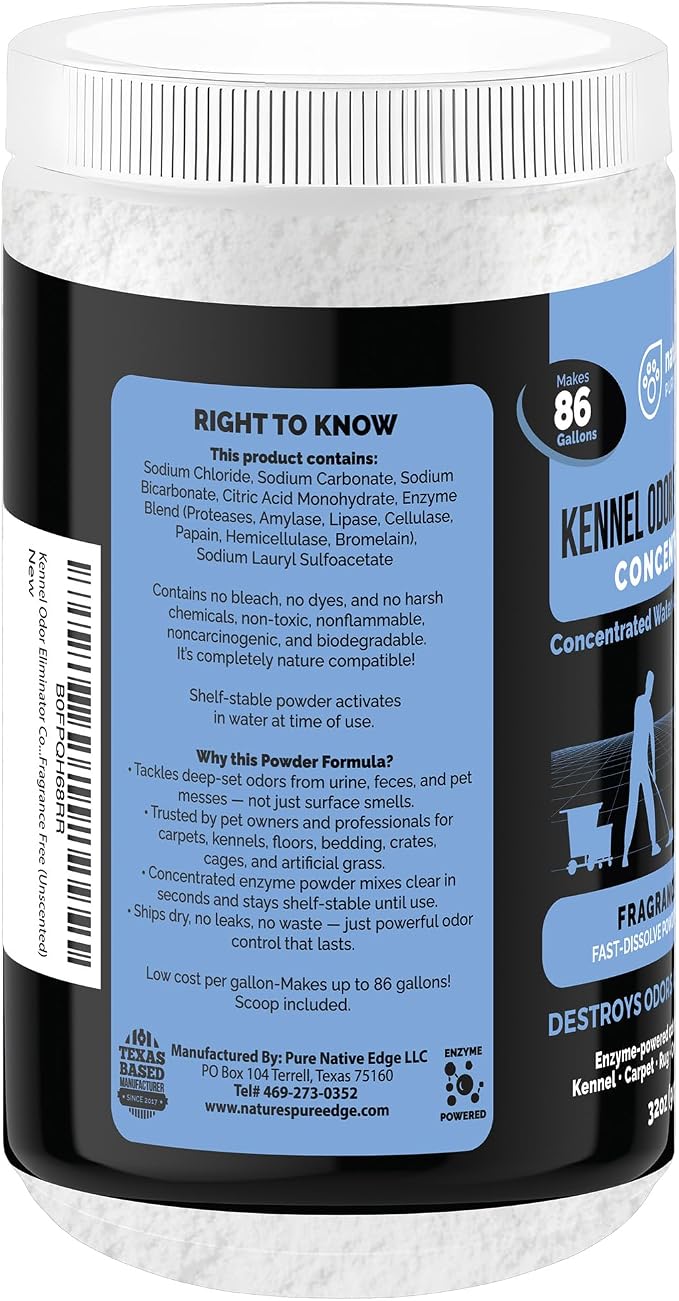Enzyme Powder Concentrate Makes 86 Gallons - Professional Use for Kennel and Pet Odor Elimination - Removes Urine Poop from Carpets Floors -Enzyme Power, Safe for Pets. Makes 86 gallons-Fragrance Free