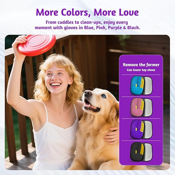 ZOOFLUX 2 Pack Pet Hair Grooming Gloves – Upgraded Mesh + Brush Fabric, Washable Electrostatic Pet Hair Remover for Dogs & Cats – Reusable Glove for Carpet, Furniture, Clothes (Purple)