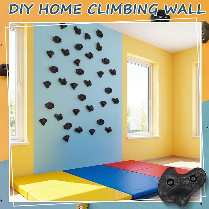 Soulchen 40 Pcs Rock Climbing Holds for Climber 3 Shapes Extra Large Rock Climbing Stone Wall Grips with Wrench, Screw for Indoor and Outdoor Playground Backyard Park