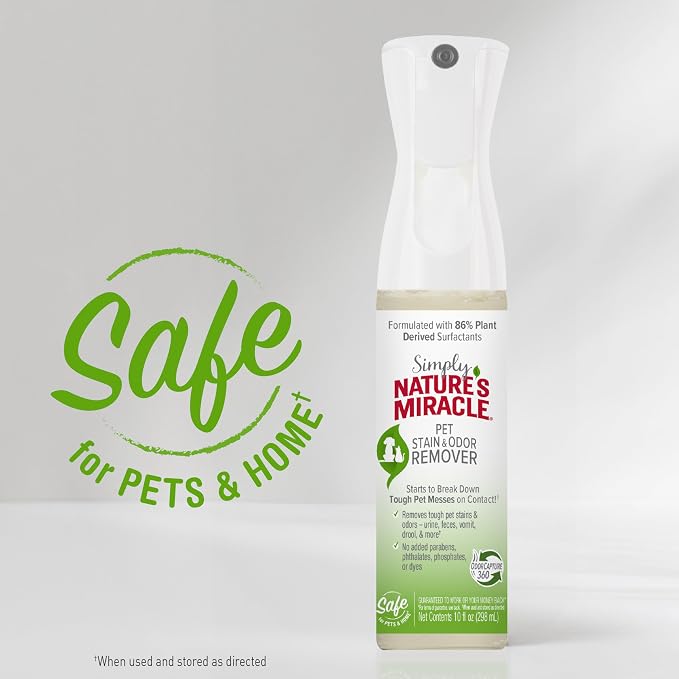 Simply Nature’s Miracle Pet Stain & Odor Remover, 10 Ounces, Bio-Enzymatic Formula With Odor-Neutralizing Technology