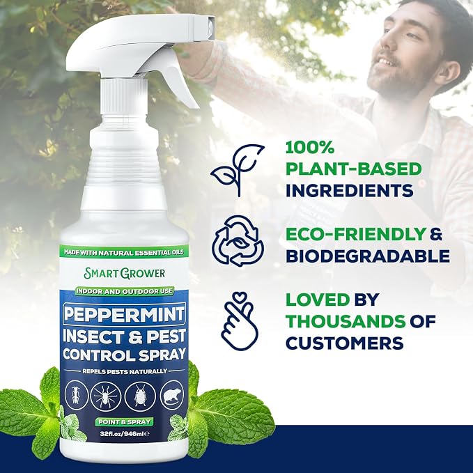 All Natural Peppermint Oil Insect & Pest Control Spray Repels Mice, Spiders, Ants, for Home, Indoor, Outdoor, Garden Maximum Strength Smart Grower Ready to Use 32 FL OZ