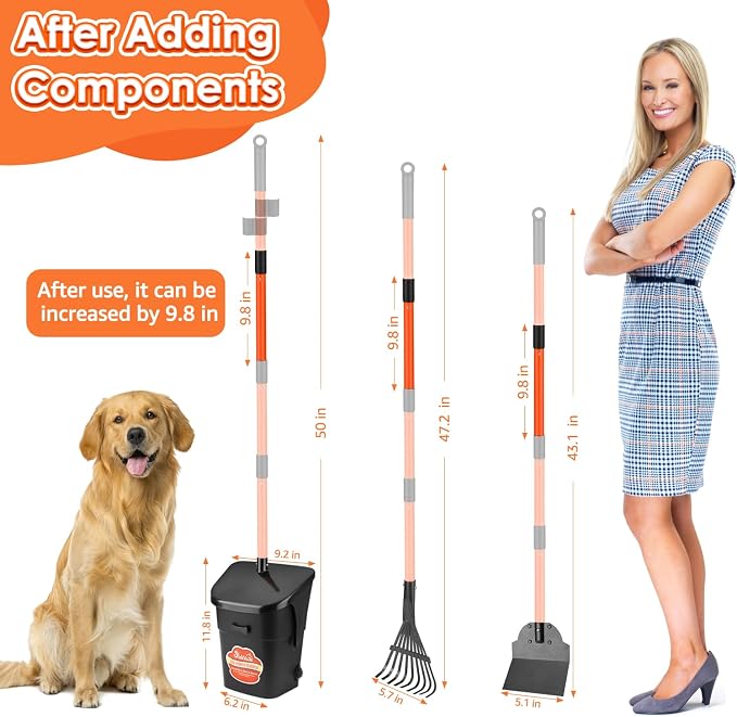 SlowTon Dog Pooper Scooper Extension Segment, 9.8in Length Enhancer * 3 (Orange)