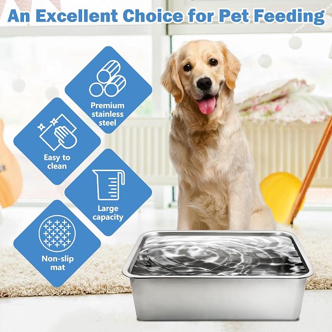 Fhiny 7 Gallon Stainless Steel Dog Water Bowl, Extra Large Capacity Dog Water and Food Bowl, Metal Pet Feeding Bowl for Indoor and Outdoor Use for Large Breed Pets(19.7 x 13.8 x 5.9 in)